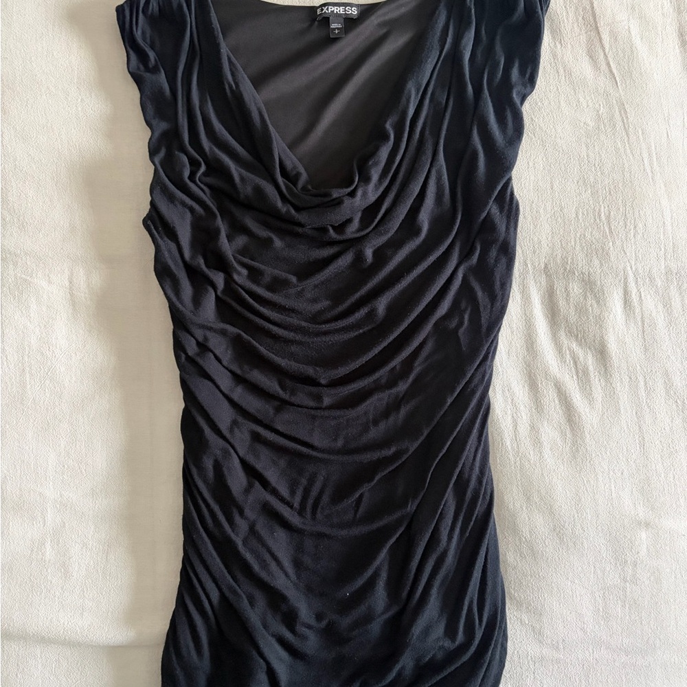 Express Black Ruched Cowl Neck Sleeveless Top